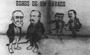 Marcelino: – Os homens andam a falar em rompimento. Mas a norma, você sabe, aqui ninguém nos ouça: caladinhos, unidos e bumba!! a aplicar-lhes derrota... Seabra: – Ah! isso é que é: rompimento uma ova. Unamo-nos lá vai música de pancadaria... Jornal A Bahia, 7 de novembro de 1908.